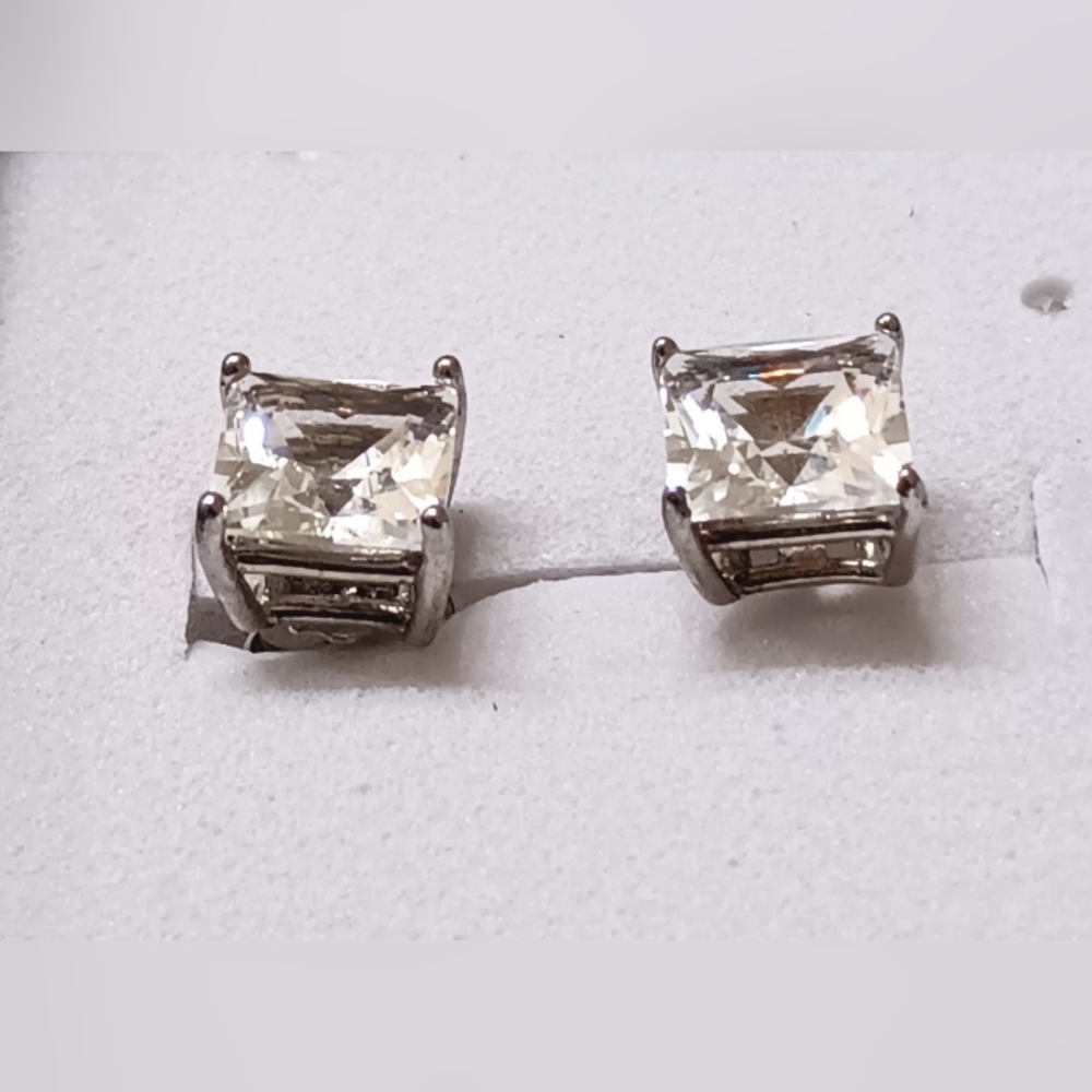 Real .925 Silver Created‎ Sapphire Princess-cut 2ct Stud Earrings On Sale